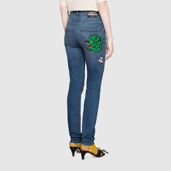 Gucci Denim Skinny Trousers with Patches in Blue NEW W TAGS - Picture 3 of 6